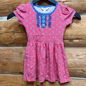 Girls Red and Blue Dress with Ruffle Detail